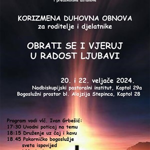Korizmena duhovna obnova za roditelje i djelatnike katoličkih škola i predškolskih ustanova